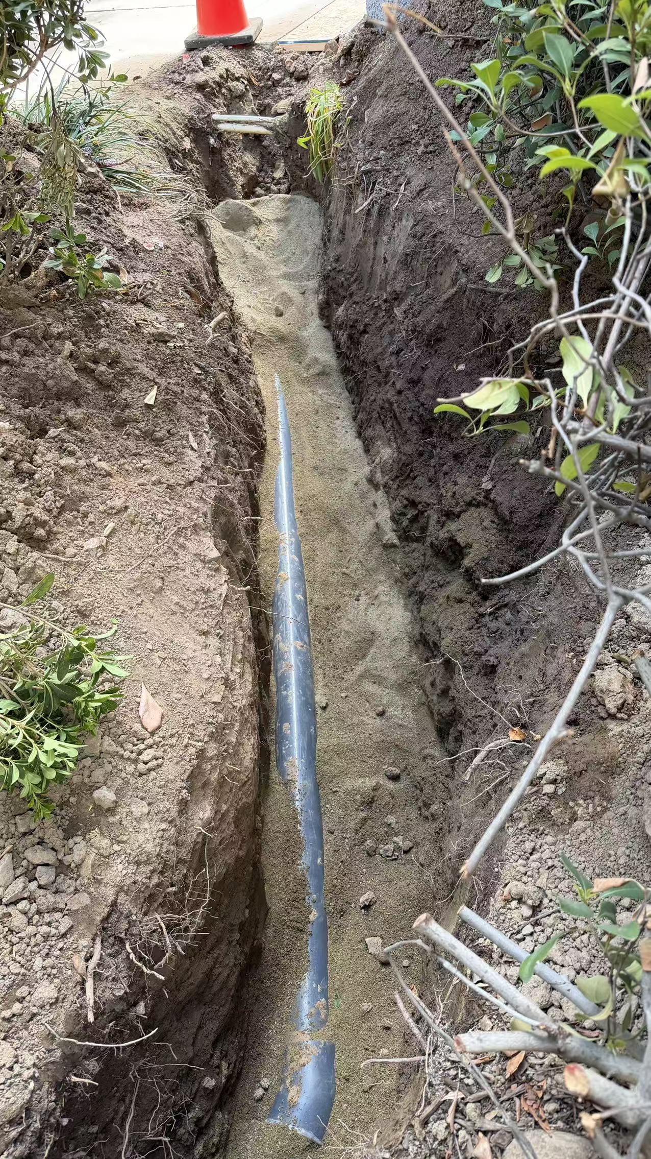 Underground pipework and sand bedding