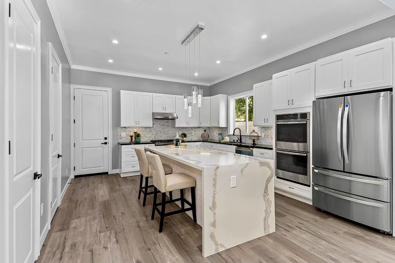 Kitchen and island at 118 Monterey Park