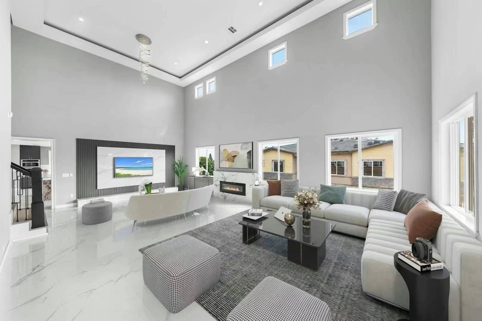 Modern double-height living room — 6919 Rancho Cucamonga, Monterey Park