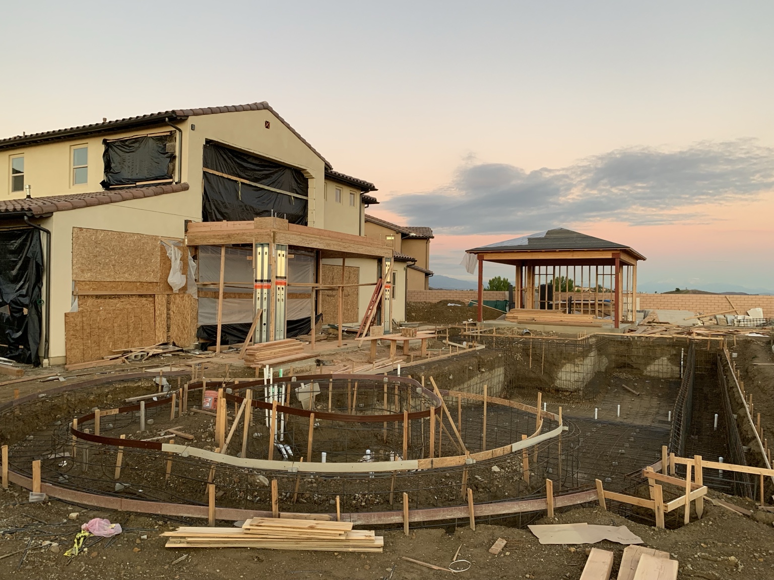 Addition and exterior works at dusk
