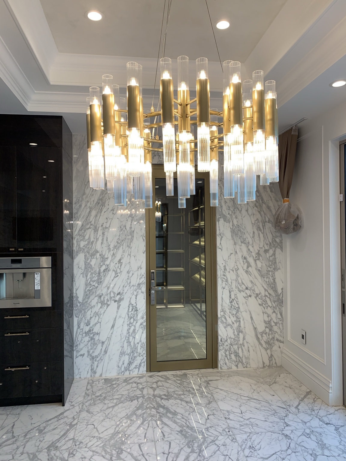 Chandelier and marble detailing